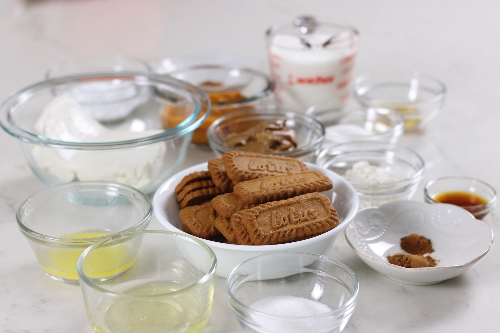 Ingredients for Pumpkin-Cookie Butter Mini Cheesecakes