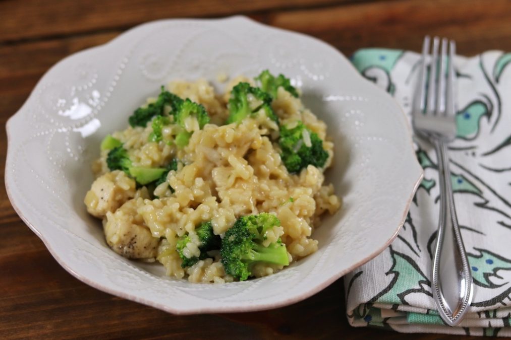Bowl of Instant Pot Cheesy Chicken, Broccoli and Rice