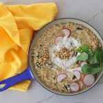 Instant Pot Barley Risotto in a blue pan