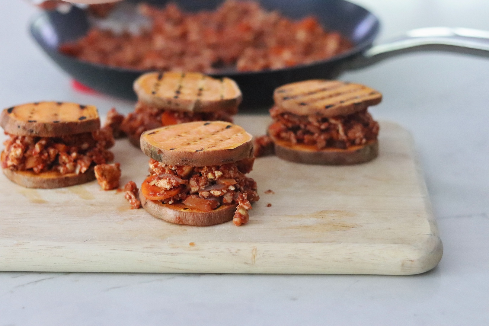 Vegan Sloppy Joe Sliders on sweet potato buns